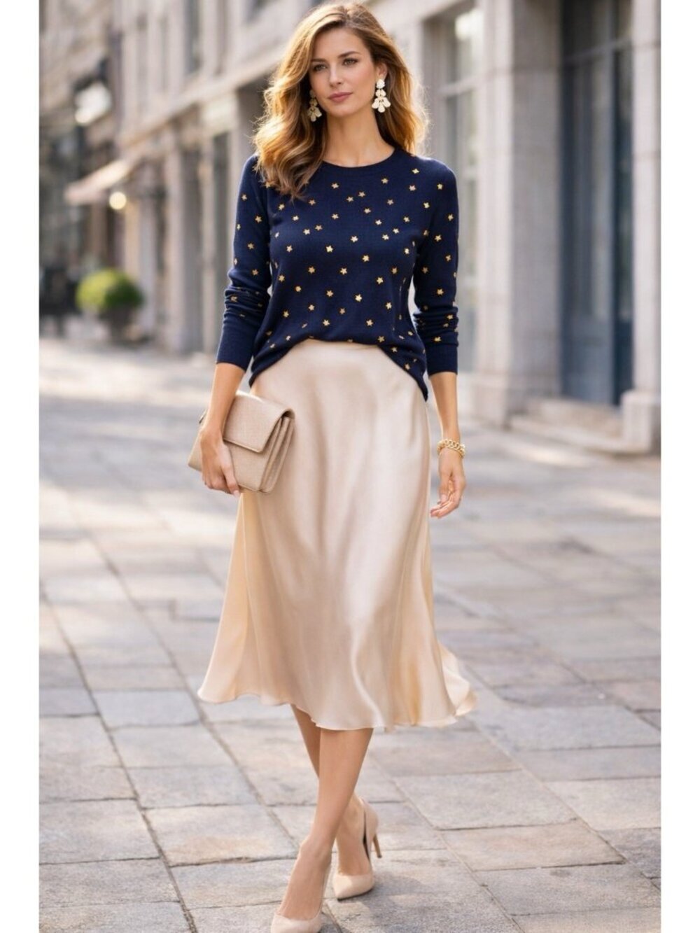 J Crew Womens Tippi Sweater Sz Small Navy Blue Merino Wool Gold Stars Embroidery